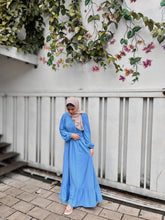 Yezwe Blue Textured Rib Maxi Dress with Belt - Modest Wear - YEZWE